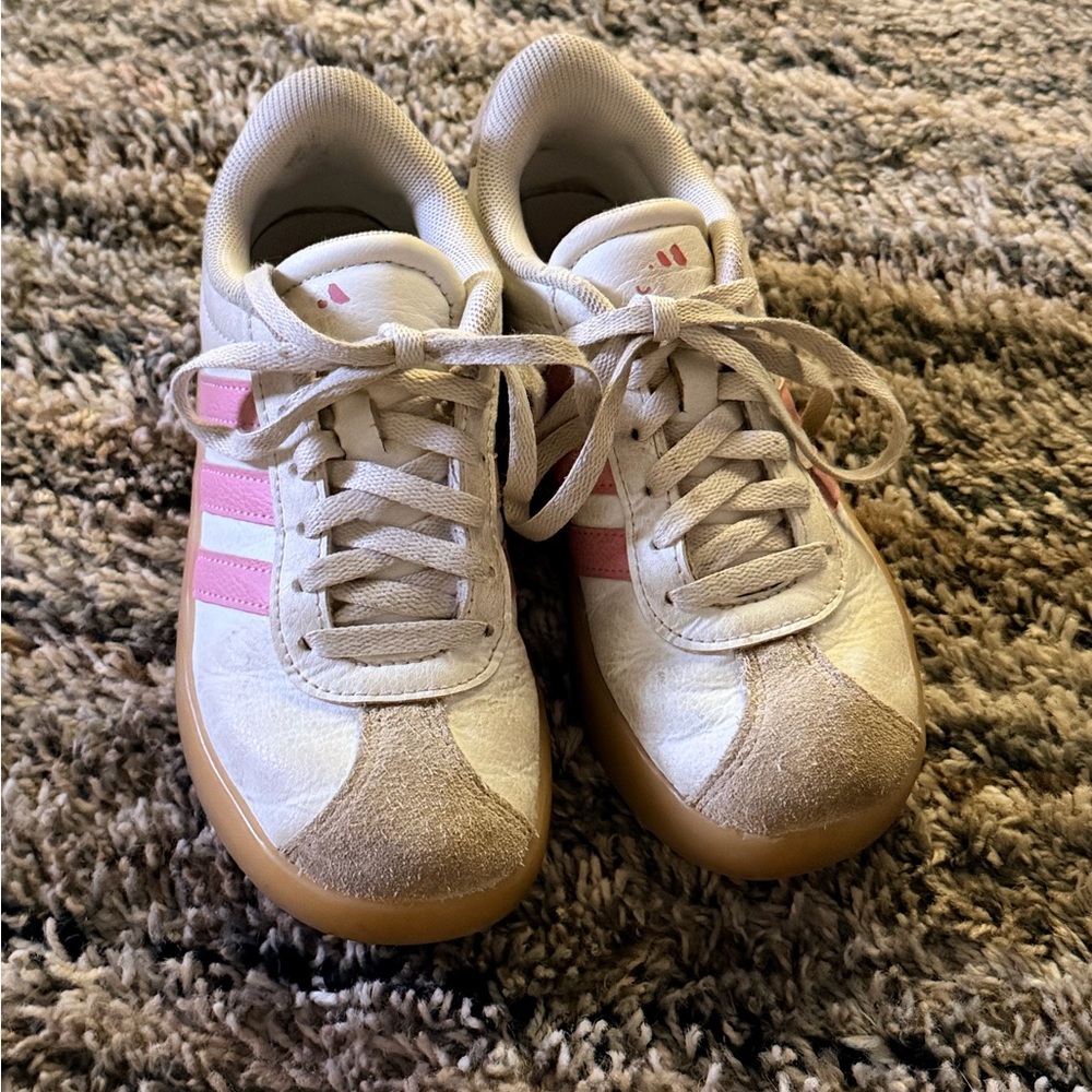 adidas Kids White Pink Gum-Trim Sneakers